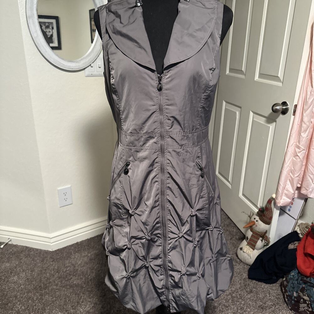 Joseph Ribkoff Sleeveless Zip-Front Midi Dress in Taupe Gray